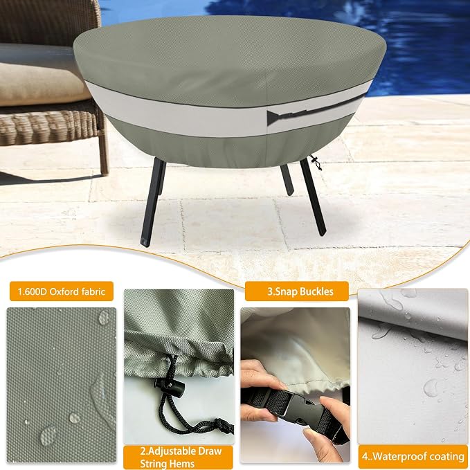 Round Patio Table Cover,Suitable for 48 Inch Diameter Patio Round Table,Waterproof Heavy Duty Round Outdoor Coffee Table Cover Grey Green - Image 4