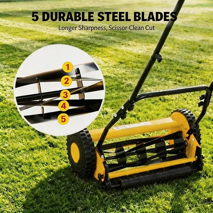 16" Push Lawn Mower, Manual Hand Push Lawn Mower Without Grass Catcher, Lightweight & Portable Walk-Behind Mower for Small Yards, Garden & Patio - Image 3