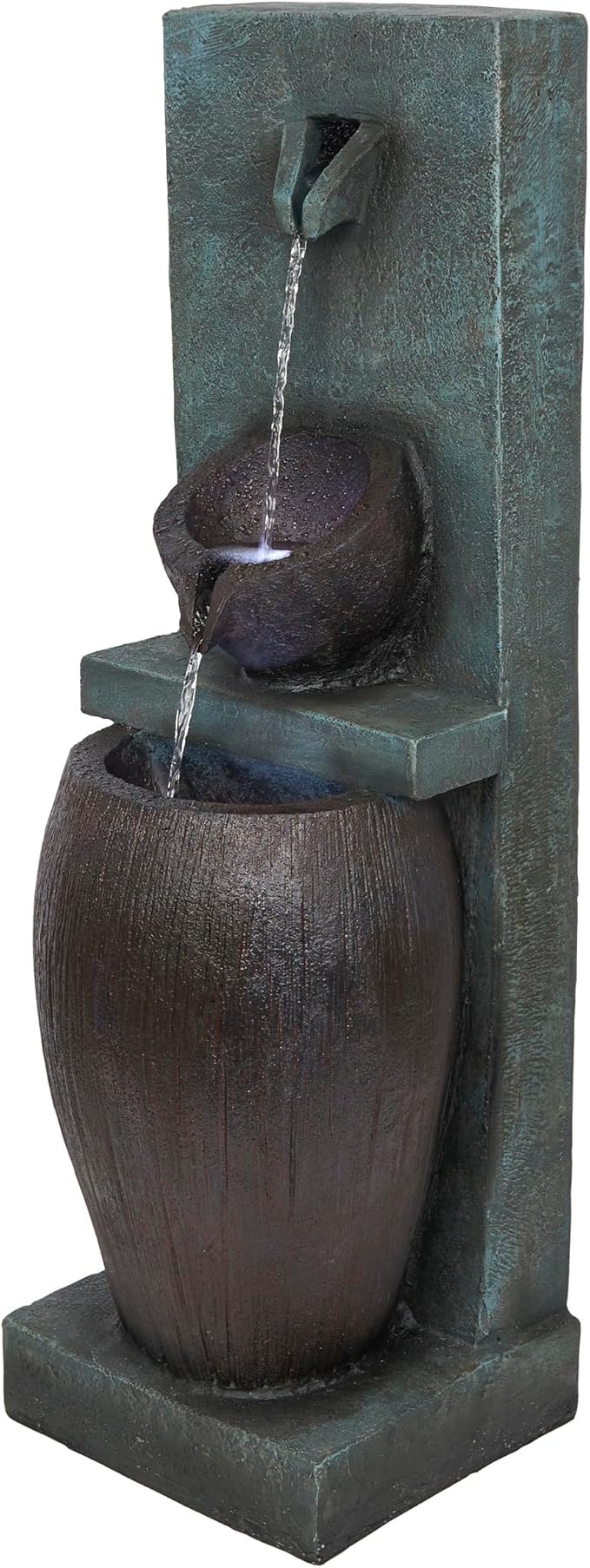 Alpine Corporation TZL388 32" 3 Tier Jar Fountain with LED Lights, Elegant Outdoor Water Feature for Garden, Patio, Backyard, Home Décor, Ceramic Water Fountain & Landscape Decorations, Gray