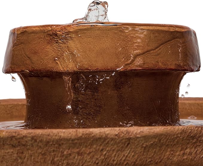 Alpine Corporation TZL202 Outdoor Floor Vintage Pedestal Water Fountain with Bird Bath and LED Lights, 29", Brown
