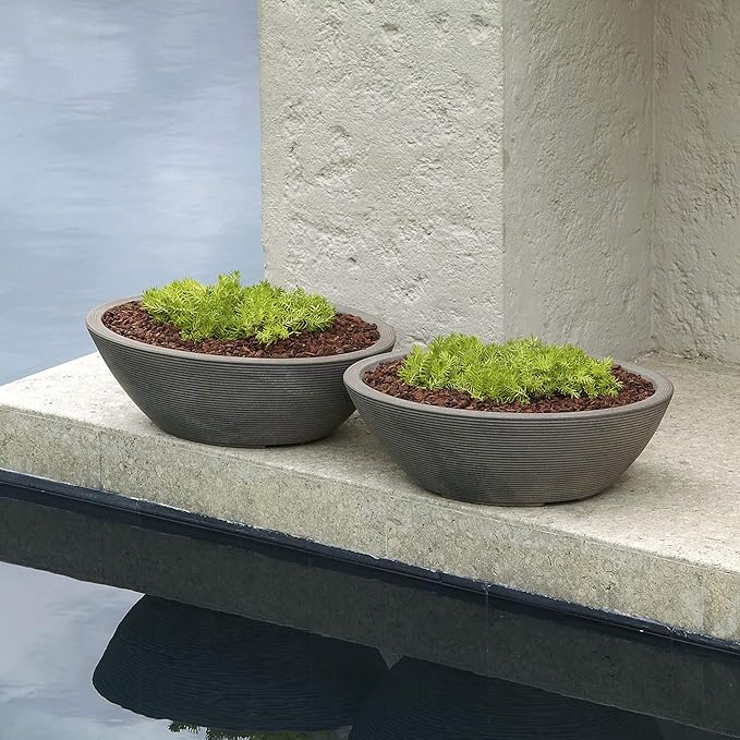 Crescent Garden Delano Oval Planter Bowl, Succulent Garden, Unique Indoor/Outdoor Double-Walled Plant Bowl with Plug- Oval Shape - 30" L x 21" W x 10" H (Slate)