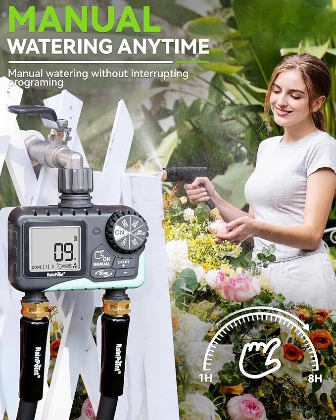 RAINPOINT Water Timer for Garden Hose - 2 Zone Sprinkler Timer with Rain Delay/Manual Watering/Automatic Irrigation for Yard Lawn - Image 5