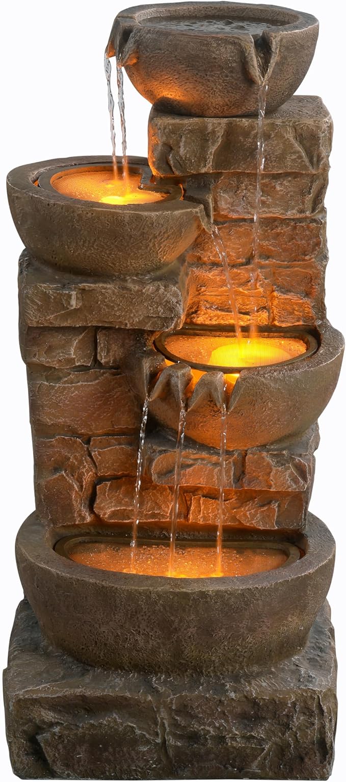 Teamson Home 33.27" Water Fountain with LED Lights, Brown