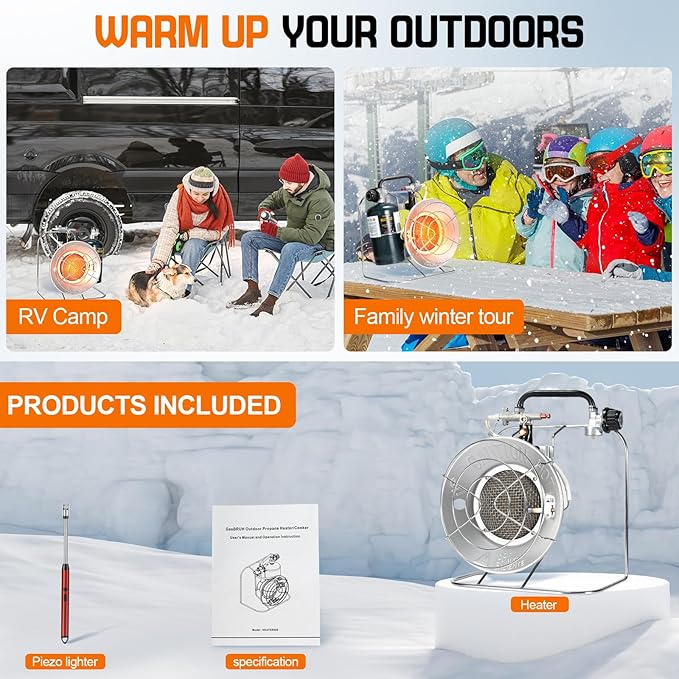 Outdoor Multi-Use Portable Propane Patio Heater/Cooker, 18,000 BTU include USB Lighter, Gas Camping Heater for Tent Hunting, Fishing,RV (Fuel not included)