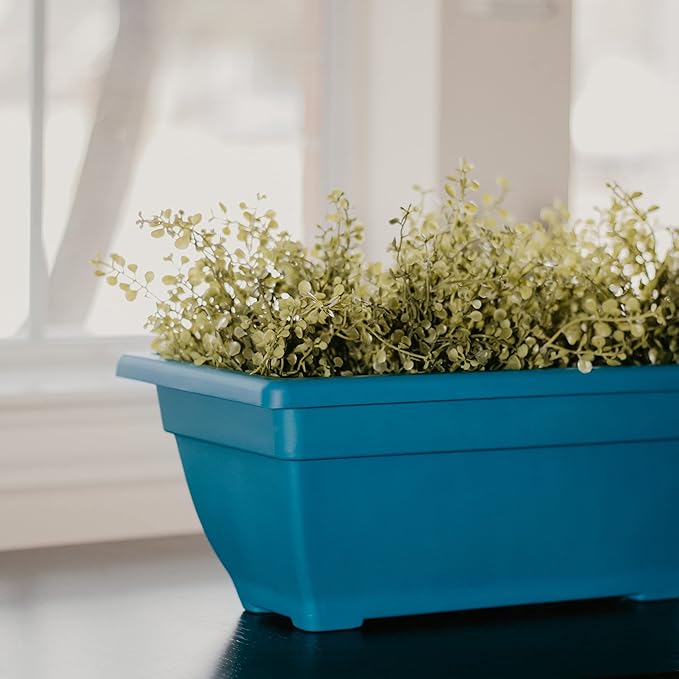 Rectangle Planter Box, 16 Inch Indoor/Outdoor Rectangular Planter, Durable UV Resistant, 2 Gallon Plastic Window Box Trough, Use for Herbs, Succulents, Vegetables (Blue | 4 Pack)