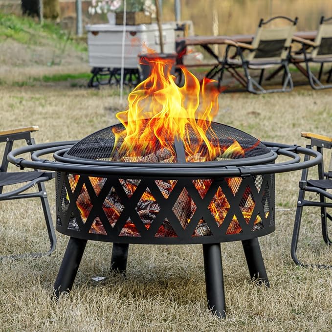 EcoNook 36 Inch Wood Burning Fire Pit with 2 Loops, Outdoor Fire Pit with Spark Screen & Fire Poker, Cross Weave Firepit for Outside Fireplace Bonfire for Yard,Patio, Garden by Unknown