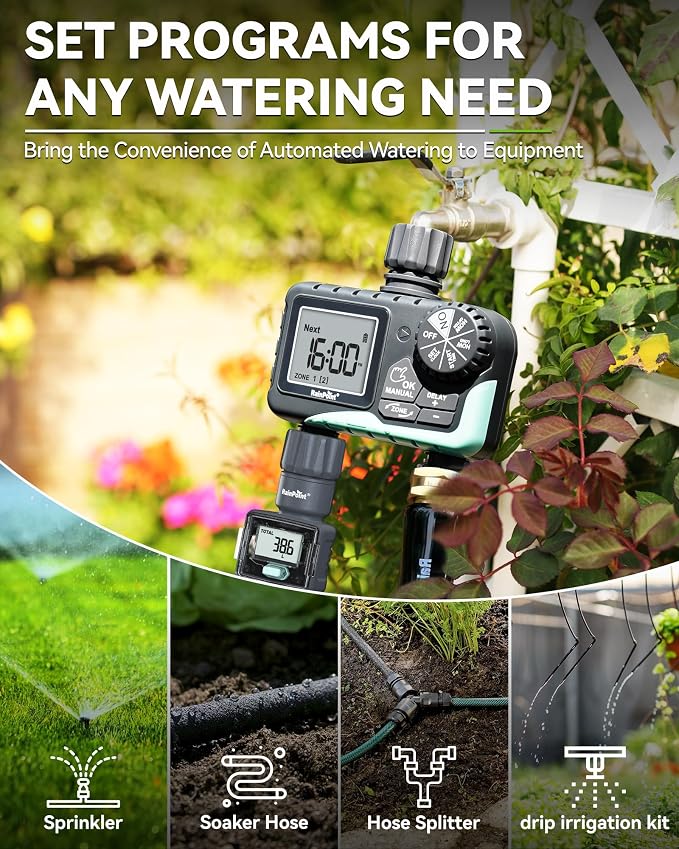 RAINPOINT Water Timer for Garden Hose - 2 Zone Sprinkler Timer with Rain Delay/Manual Watering/Automatic Irrigation for Yard Lawn - Image 9