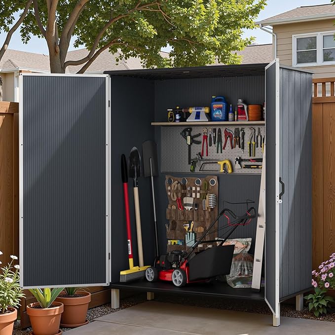 Patiowell 5x3 FT Resin Outdoor Storage Shed with Floor, Plastic Waterproof Outdoor Storage Cabinet, Garden Organizer Shed with Lockable Door for Patio Furniture, Pool Accessories, Dark Gray - Image 3