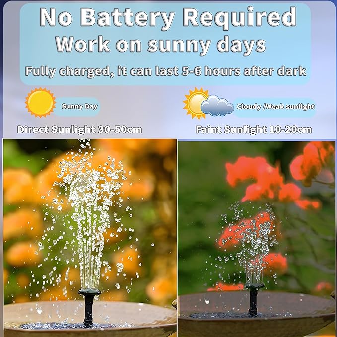 3W Solar Fountain Pump for Bird Bath and Garden, 6 Nozzle Solar Powered Water Fountain Pump, Floating Solar Water Pump for Outdoor Ponds, Pool, Fish Tank, and Mini Fountains