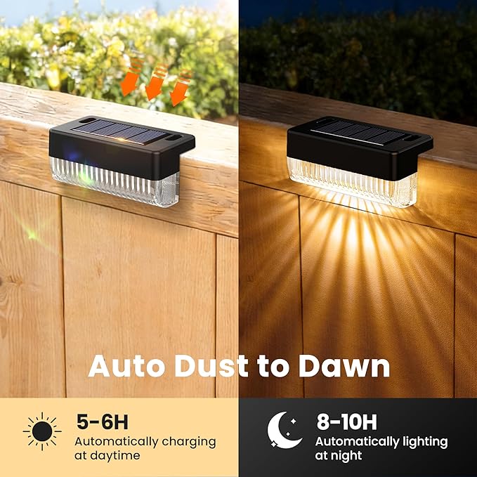Solar Deck Lights Outdoor 16 Packs, Solar Powered LED Step Lights Waterproof Outdoor for Deck, Step, Fence, Wall, Patio, Yard, Pool, Pathway and Stairs (Warm White)
