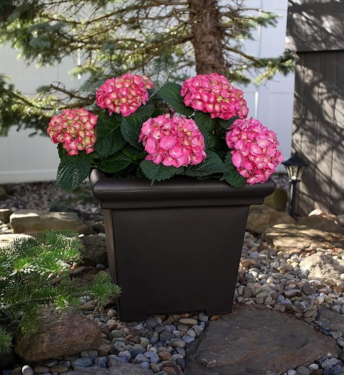 The HC Companies Terrazzo Square Plant Pot w/Drainage - Classic Planters for Outdoor Plants & Indoor Plants - Large UV-Resistant Plastic Pots for Plants (24”, Granite, Pack of 1)