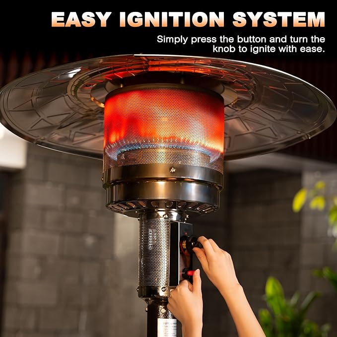 Nuu Garden Outdoor Propane Gas Patio Heater with Liftable Drink Stand and Wheels, 304 Stainless Steel Burner Patio Heater for Backyard, Garden, Porch, Brown