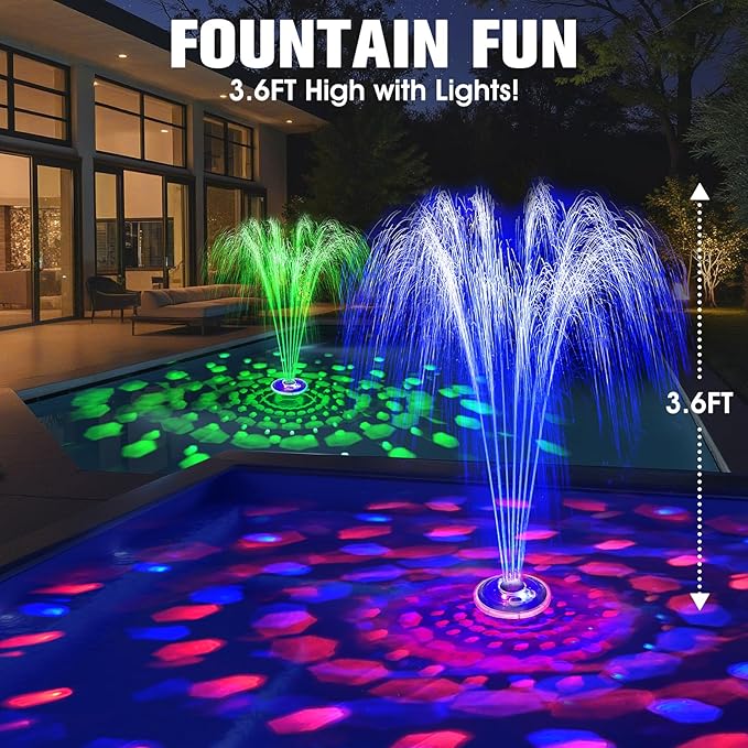 Upgraded Pool Fountain, Floating Pool Fountain with Lights, Above Ground Pool Water Fountains with Anchor, Swimming Pool Fountains for Inground Pool-1PC