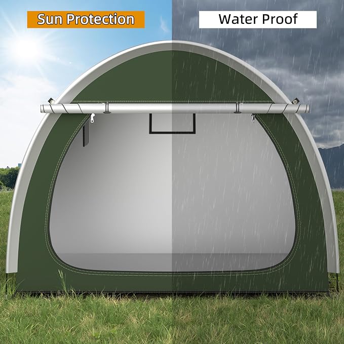 Bike Storage Shed, Oversized Storage Tent for 3-4 Bikes, Portable Foldable Garage/Garden Storage Tents, Waterproof Anti-uv Outdoor Bicycle Cover, Green - Image 3