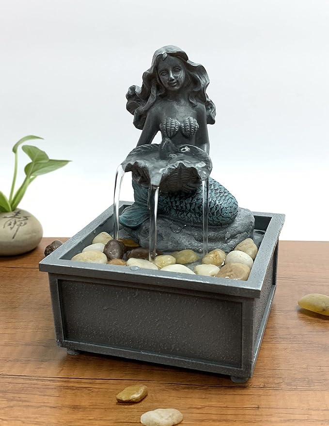 Nature's Mark 7" High Mermaid Table-top Fountain with Adapter