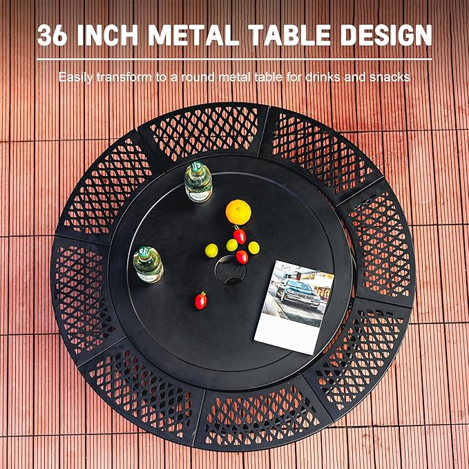 36 Inch Fire Pit with 2 Cooking Grills,Outdoor Wood Burning BBQ Firepit with Lid, 3-in-1 Outdoor Fire Pit for Backyard Deck Bonfire Patio Picnic(Black) - Image 3