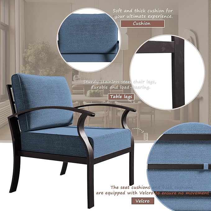 Patio Furniture Set 6-Piece Aluminum Armrest Sofa, All-Weather Patio Conversation Set with Tempered Glass Top Table & Removable Sponge Cushions for Backyard Poolside