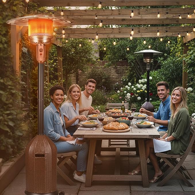MAJARO 50,000 BTU Outdoor Propane Patio Heater with Wheels – Wicker-Style Propane Tank Cover, Weighted Base, Easy Ignition & Safety Tilt Shut-Off for Patio & Outdoor Living Spaces