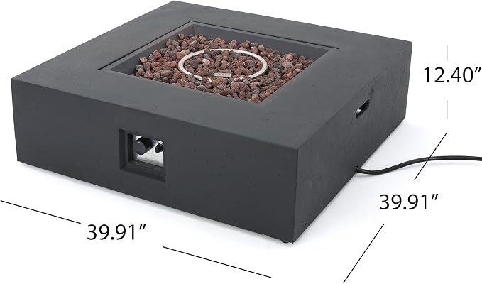 Christopher Knight Home Aidan Outdoor 50,000 BTU Square Fire Pit (No Tank Holder) - Lightweight Concrete - Dark Gray - Image 3