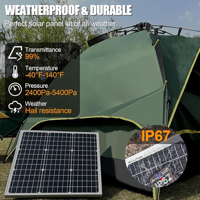 SOLPERK Solar Panel Kit 50W 12V, Waterproof Solar Battery Trickle Charger Maintainer + Smart MPPT Controller + Adjustable Mount Bracket for Boat Car RV Motorcycle(Without Mounting Bracket) - Image 6