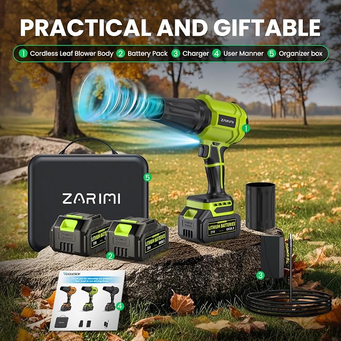 YUQUESEN Cordless Leaf Blower, 980,000 RPM Handheld Leaf Blower with 2 X 4.0Ah Batteries & Charger, Lightweight Leaf Blowers for Patio Cleaning, Lawn Care, Leaves, Dust - Light Green - Image 6