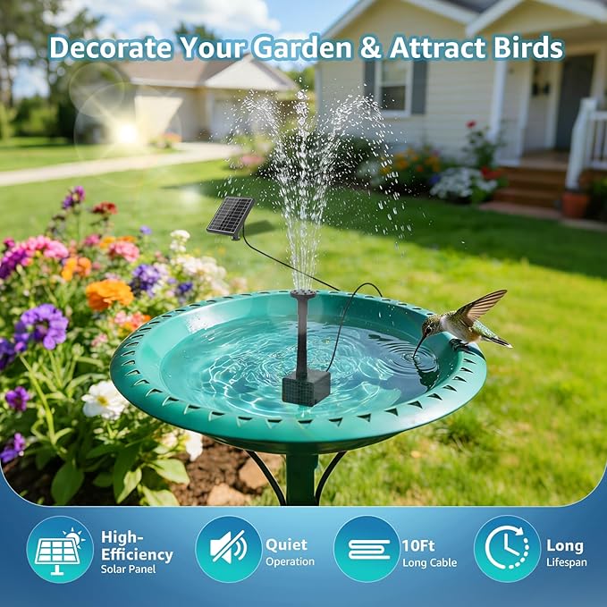 Solar Fountain Pump for Bird Bath, 5.5W Solar Pond Pump with 9.8ft Power Cord, 5 Spray Modes & 4ft Hose, Dry-Run Protection Solar Water Pump for Small Pond Fish Tank Garden Water Features
