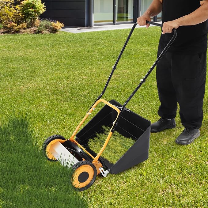 14-Inch Push Reel Lawn Mower Push Mower 2 in1 Cordless Manual Reel Lawn Mower Adjustable Cuttable Height with 4 5-Edged Blades for Park Landscaping Grassland Woodland Gardens - Image 4