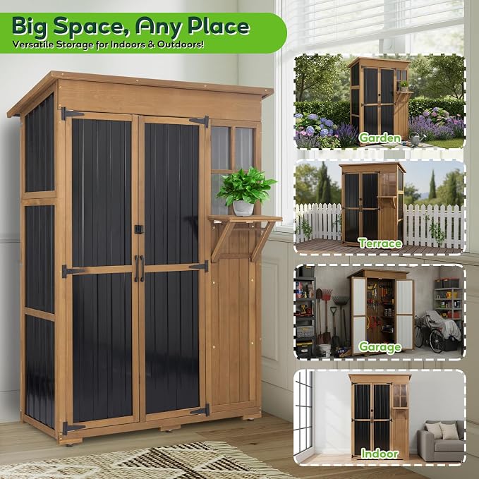 51" L Outdoor Storage Cabinet Waterproof with Shelves, Outside Storage Shed Backyard Tall Cabinet with Fold-Out Table for Patio, Garage, Garden, Pool Accessories Storage - Image 7