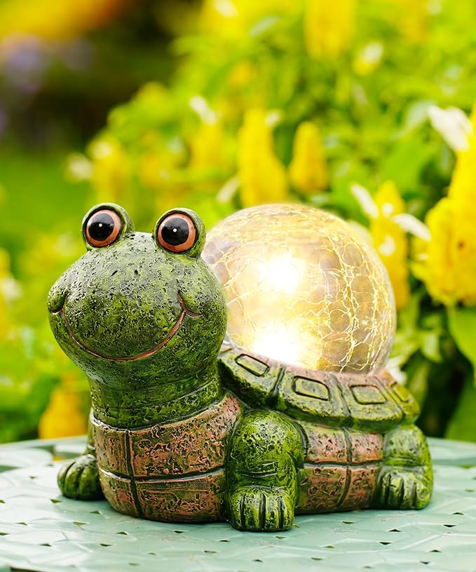 Nacome Solar Turtle Garden Statue Lights: Outdoor Figurine with Glass Ball Lighting Decorations Lawn Ornaments Porch Patio Balcony Yard - Birthday Gifts for Mom Grandma Women(Green)
