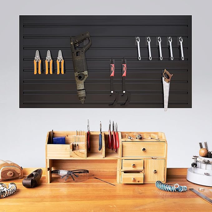 NeatiEase Slatwall Panel Wall Storage Systems, 2 x 4ft Slat Wall Paneling Garage Wall Organizer, Heavy Duty Wall Mounted PVC Wall Rack (Black) - Image 7