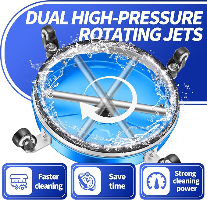 LidoDola 16'' Pressure Washer Surface Cleaner with 4 Wheels - Stainless Steel Surface Cleaner for Pressure Washer Attachment for Concrete, Driveway, Patio, Sidewalk, Deck and Driveways (16 INCH Blue) - Image 2