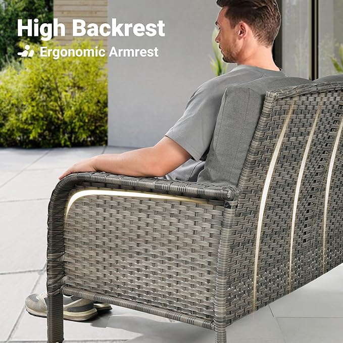 ovios 2-Piece Patio Furniture Set, Outdoor Wicker Sofa with Chairs, High Back Rattan Chair with Comfy Cushions for Porch Yard Deck, Dark Grey