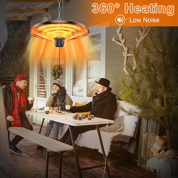 Uniflasy 1500W Electric Hanging Patio Heater - 3s Fast Heating with IP55 Waterproof Protection for All Weather Use, 2 Adjustable Heat Settings, Perfect for Gazebo, Balcony, Living Room, and Courtyard