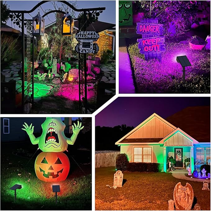 Solar Color Changing RGB Spot Lights Outdoor, 10 Pack/7 Lighting Modes Multicolor Outdoor Lights for Yard Waterproof IP68, Halloween Christmas Solar Landscape Powered Lights Garden Pathway