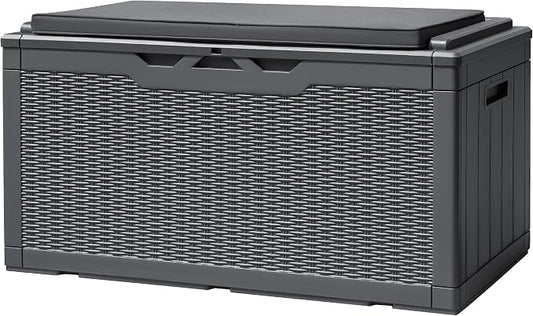 Devoko 100 Gallon Deck Box, Waterproof Resin Outdoor Storage Box with Cushion for Outside and Patio, Large Outdoor Storage Bench Cabinet Lockable for Patio Furniture and Garden Tools (Gray) by DEVOKO