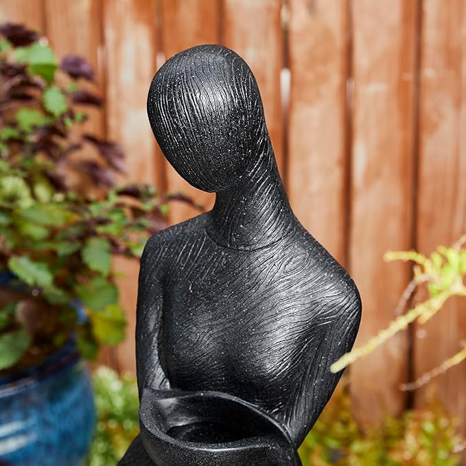 Glitzhome 39.75" H Modern Abstract Women Sculpture Outdoor Water Fountain, 5 Tier Woman Statue Waterfall Fountain with LED Lights and Pump for Porch Deck Garden Patio Backyard