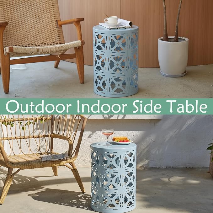 Y&M Set of 3 Heavy-Duty Round End Table, Side Table, Coffee Table for Indoor Multifunctional Use, Outdoor Decorative Garden Stool Plant Stand-Blue - Image 7