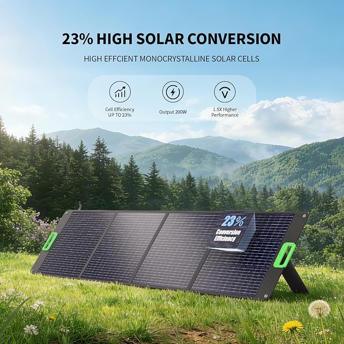 200W Portable Solar Panel for Power Station, Foldable Solar Charger w/ 4 Kickstands, IP65 Waterproof Solar Panel Kit w/DC XT60 Anderson Aviation Output for Outdoor RV Camper Blackout - Image 2