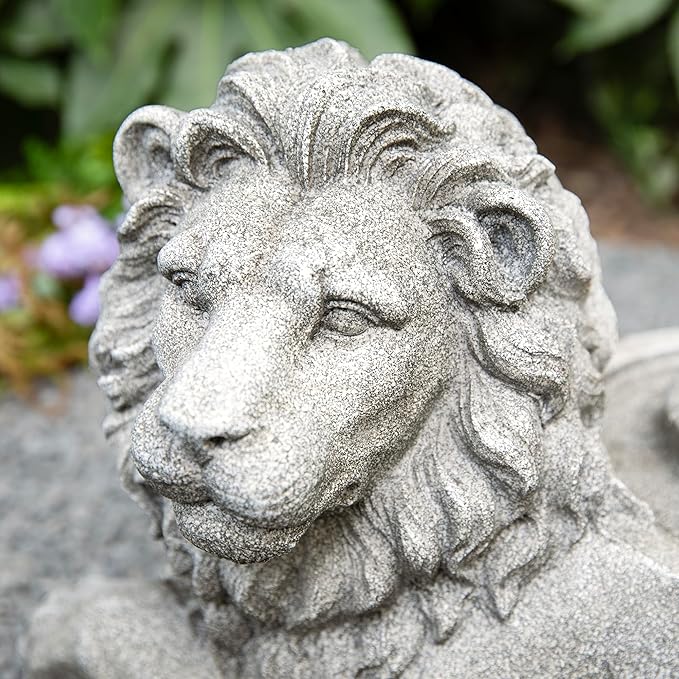 Glitzhome Outdoor Fountain with Lights & Pump, 20" L Zen-Style Lying Lion Polyresin Water Fountain Outdoor, Floor Standing Water Feature for Garden Yard Patio Porch Decor