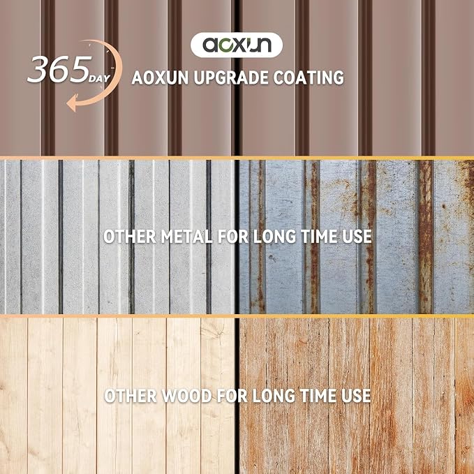 Aoxun 6' x 8' Storage Shed Outdoor Steel Garden Utility Cabinet with Lockable Door Waterproof & Rust-Proof for Yard, Patio, Backyard, Garden (Brown) - Image 3