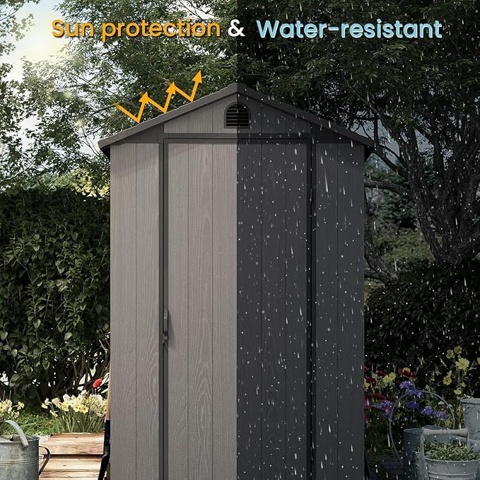 Patiowell 4' x 6' Outdoor Storage Shed with Floor, Plastic Shed Outside Resin Tool Shed with Window and Lockable Door for Backyard Garden Patio Lawn, Dark Grey (Fit-it Shed) - Image 6
