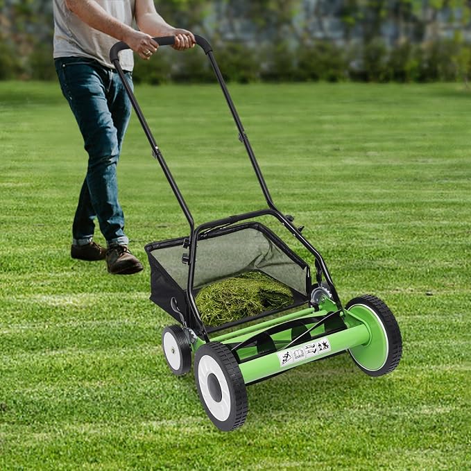 16" 5-Blade Push Reel Mower – Walk-Behind Steel Lawn Mowers with Removable Grass Catcher,1.3-2.5" Adjustable Cutting Height for Small Lawns, Courtyards & Eco-Friendly Cutting - Image 3