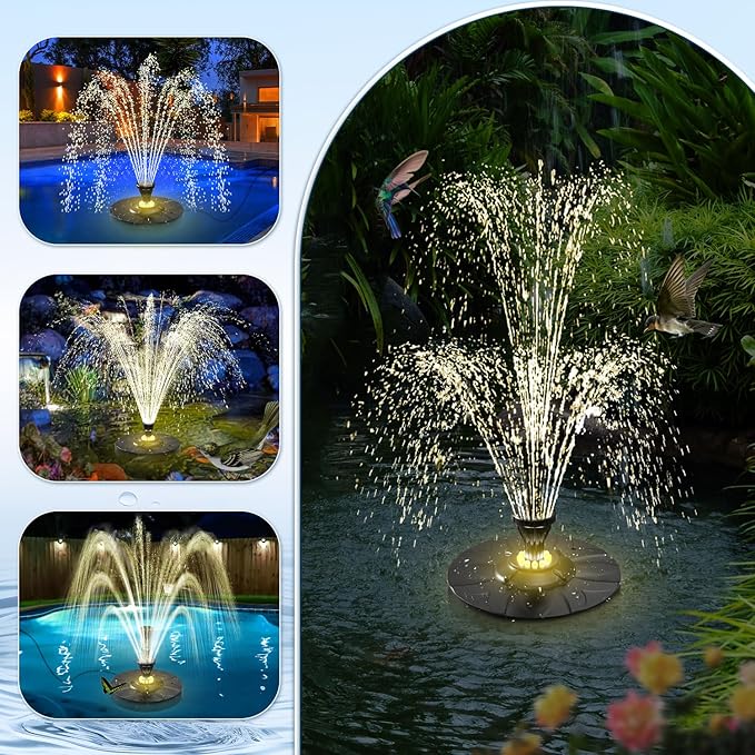 SZMP Upgraded Floating Pool Fountain, Pond Water Fountain with 2 Sprinkler Modes, 32.8ft Power Cord, for Pool, Pond, Lake, Garden, Outdoor, White Led Lights