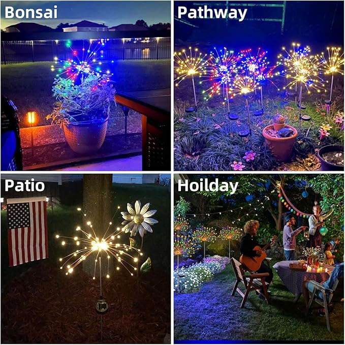 YOTOZU 4 PCS Solar Firework Light, Outdoor Solar Garden Decorative Lights 120 LED Powered 40 Copper Wires String DIY Landscape Light for Walkway Pathway Backyard Decor Parties Perfect Gifts(Purple)
