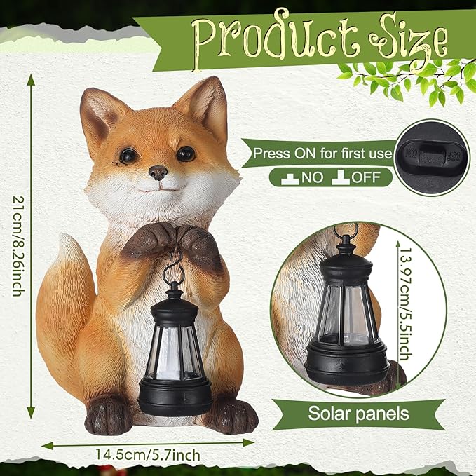 Thyle Fox Statue for Garden with Solar Power Light Garden Statue for Outdoor Patio Porch Lawn Yard Fox Decor Sculpture Summer Gardening Gifts for Women Mom Grandma Oudside Indoor Shelf Decoration