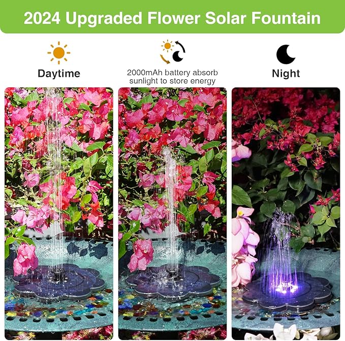 SZMP Solar Fountain 3.5W Bird Bath Fountains with Upgraded Flower, 7 Nozzle & 4 Fixer, Solar Fountain Pump for Bird Bath, Pool, Garden, Pond, Outdoor