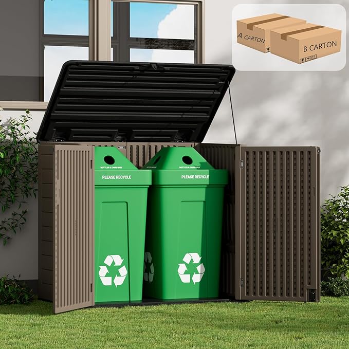 ZZM Large Outdoor Storage Shed, 48 Cu Ft Resin Versatile Storage Cabinet for Patio Accessories, Trash Cans & Garden Tools, Durable Horizontal Storage Box with Lockable Lid (Coffee) - Image 6