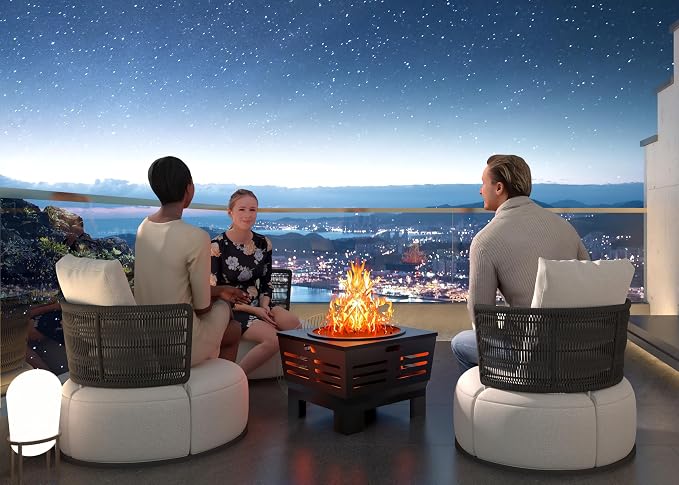 Fire Beauty Fire Pit with Stand,Smokeless Wood Burning Firepit with Ash Pan,Portable Outdoor Firepit with Cooking Grate & Poker For Camping,Backyard|L:23''xW:23''xH:19'',28.6lbs - Image 6