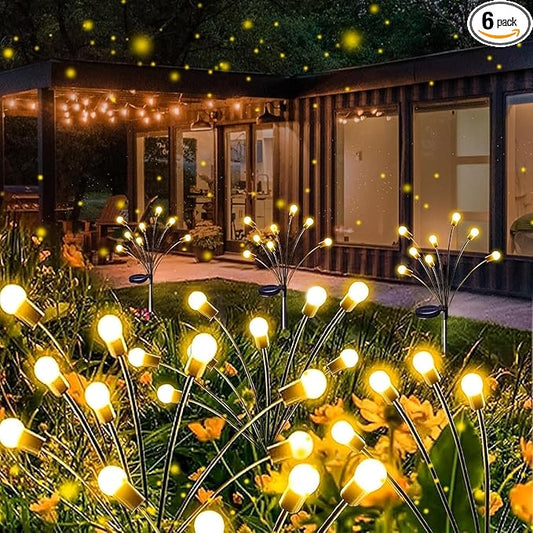 Solar Garden Lights, 6 Pack 48LED Solar Firefly Lights, Waterproof Garden Light Outdoor with 2 Lighting Modes, Swaying Light for Outside Yard, Walkway, Patio, Lawn, Flower Bed Decoration (Warm White)