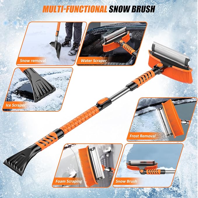 Wikihhome 42" Ice Scraper and Extendable Snow Brush, Detachable Snow Scraper, Emergency Snow Shovel with Foam Grip and 180° Pivoting Brush Head for Car Windshield, Car Auto Truck SUV, Vehicle - Image 3